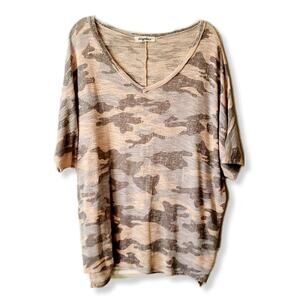 Haptics H Harper Pullover Top 2X Pink Gray V Neck Slouchy Camo Neutral Beachy